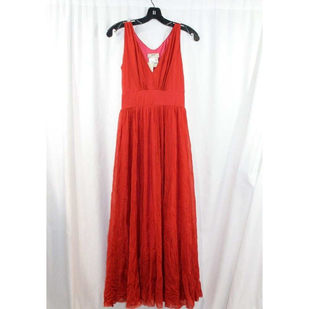 NWT FUZZI $545 Womens Orange Red Sleeveless V Neck Midi Dress M